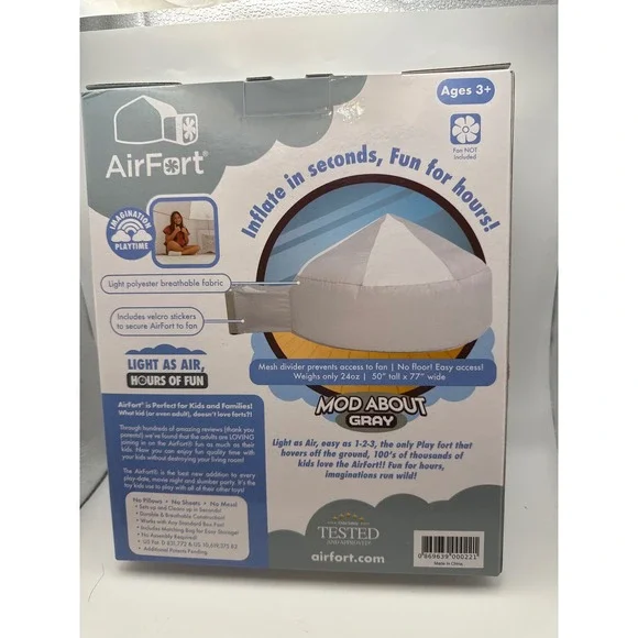 AirFort Mod About Gray Inflatable Play Tent Kids Indoor Fort 77in Wide NEW - Picture 2 of 2